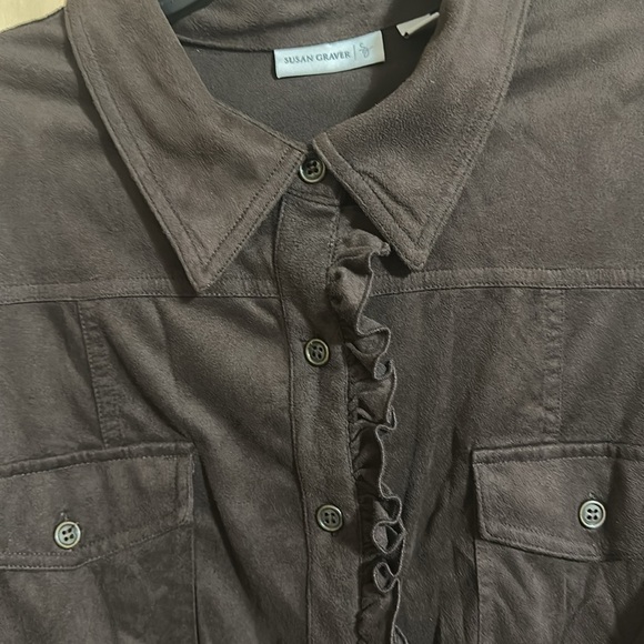 Susan Graver Brown Casual Button Down Shirt - Picture 5 of 5